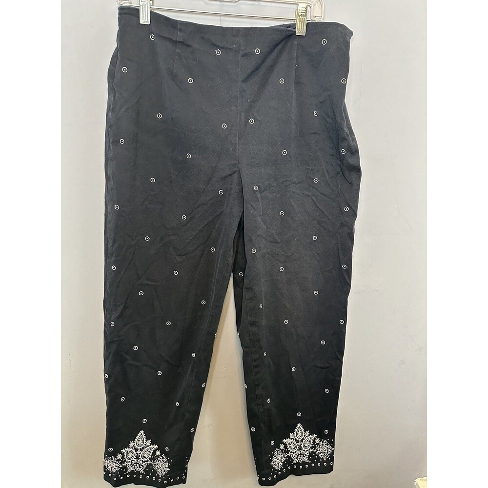 Talbots Size 16 Navy Blue Embroidered Capri's, Vacay Cruise Dressy Festival